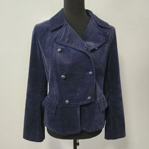 Talbots Navy Blue Velvet Military Button Up Blazer Jacket